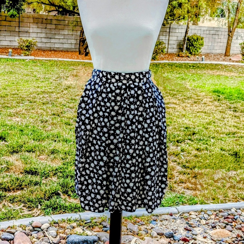 Retro Button Waist Women's Petite Sz 4 Small Floral Polka Print Midi Skirt EUC